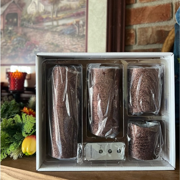 5-Piece Bronze Sparkle Candle Set with Remote - Picture 1 of 9
